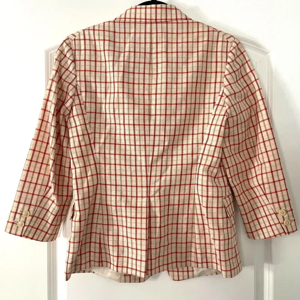 Women's Luciano Barbera Blazer Made in Italy Linen Plaid Size 40 IT - US Small